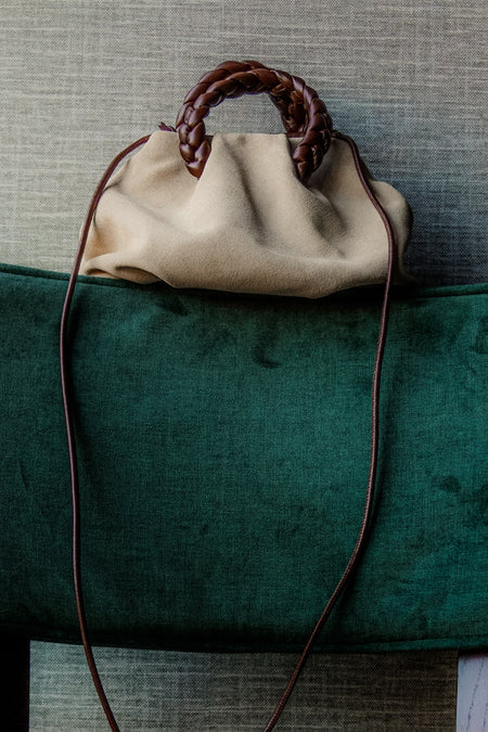 BOMBON M SUEDE - Medium Plaited-handle Leather Handbag