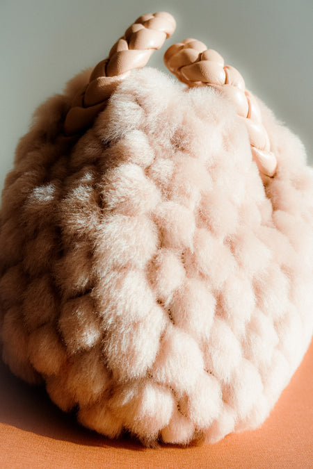 BOMBON QUILTED SHEARLING - Plaited-handle Leather Handbag