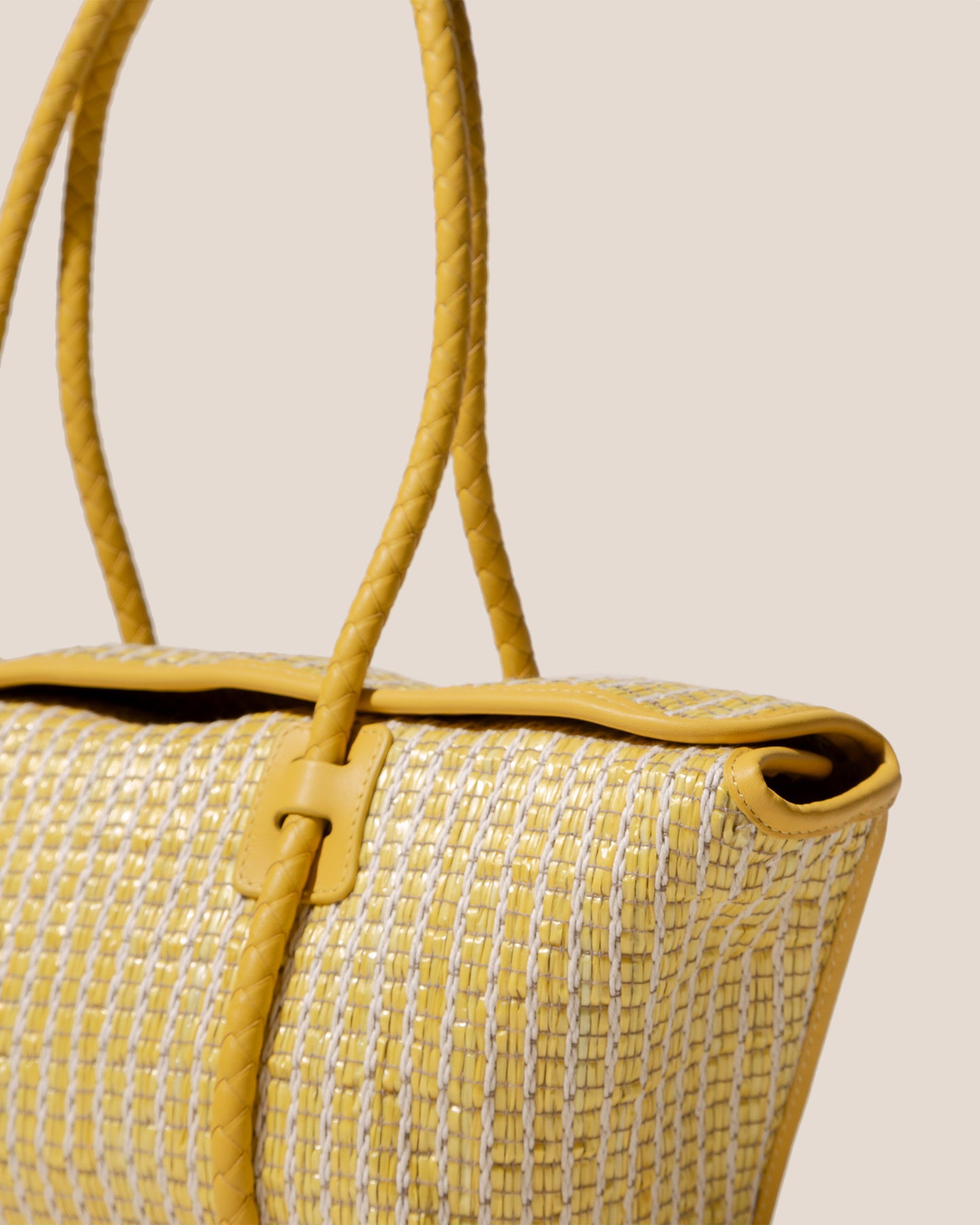 FORNA STRIPED RAFFIA - Leather Framed Shoulder Bag