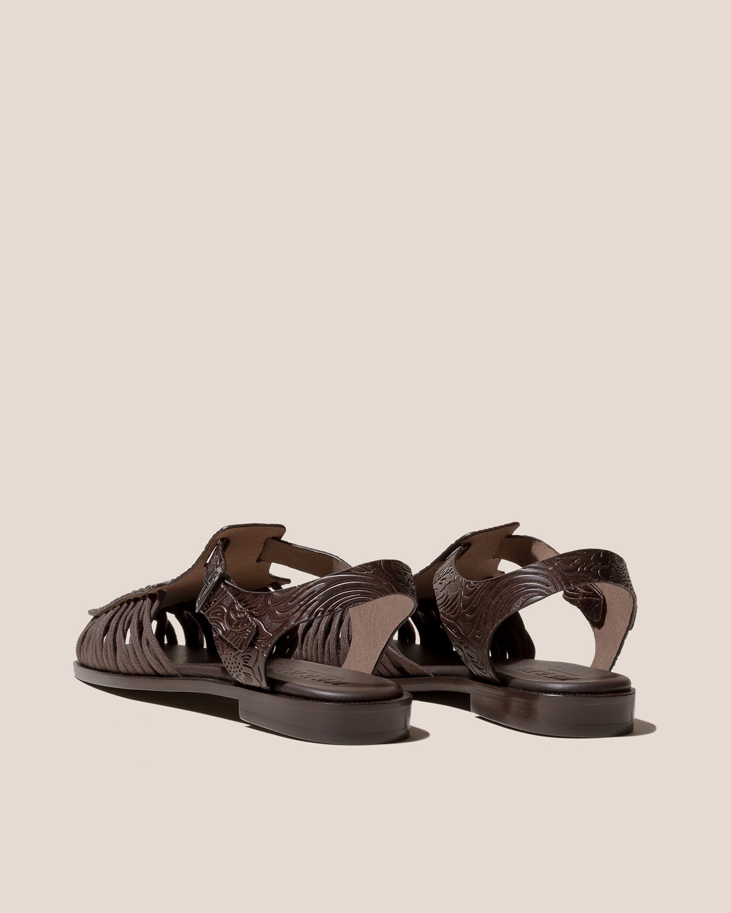 ALARO EMBOSSED VEG-TAN - Square-Toe T-bar Sandal