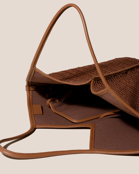 CALELLA RAFFIA - Leather-trimmed Tote Bag