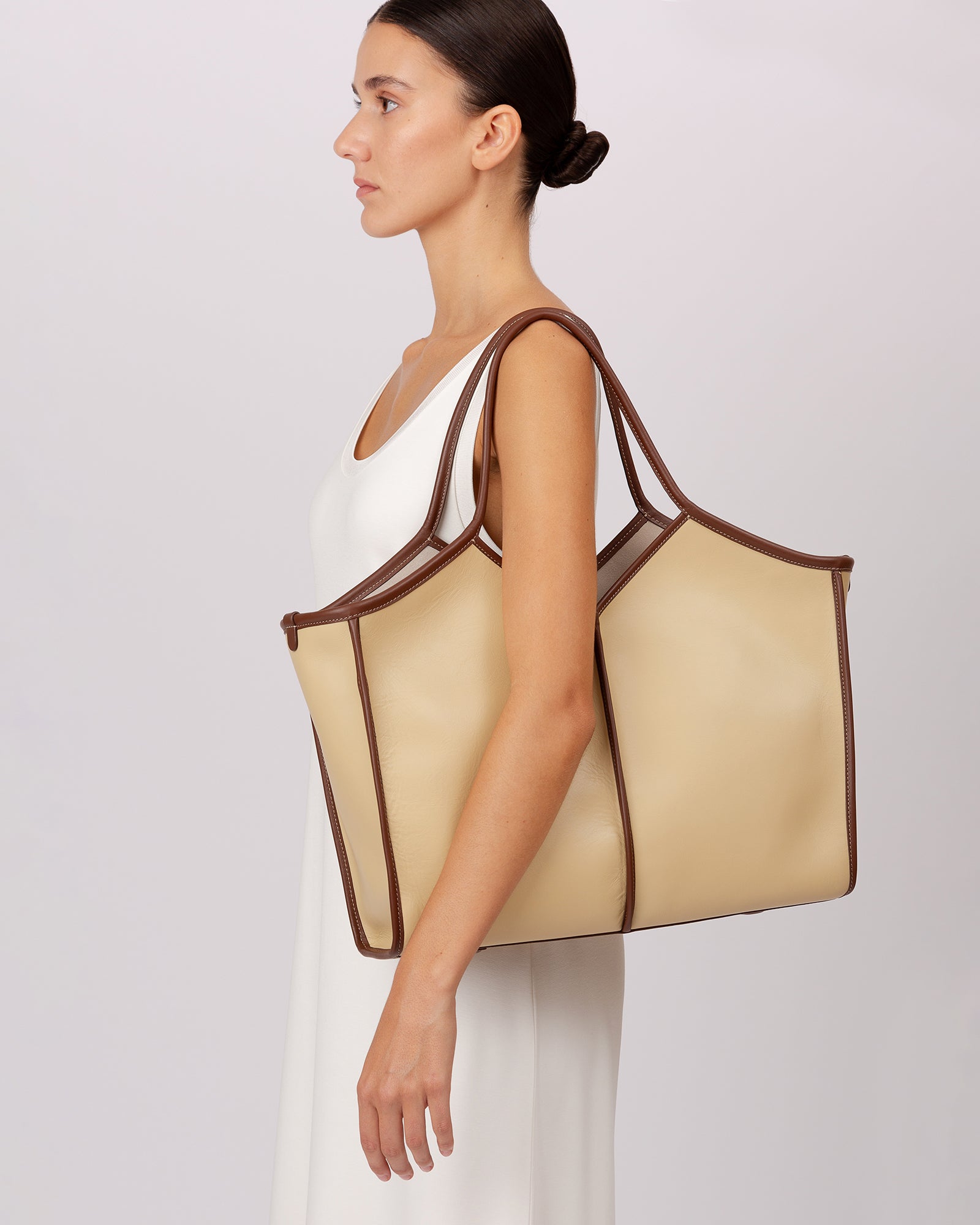 【HEREU】CALELLA SQUARED Leather-trimmed Tote Bag CALELLA SQUARED MEDIUM LEATHER - Leather-trimmed Tote Bag