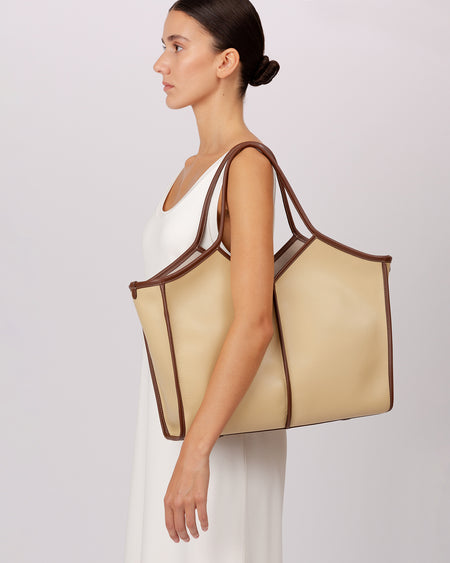 CALELLA SQUARED MEDIUM LEATHER - Leather-trimmed Tote Bag