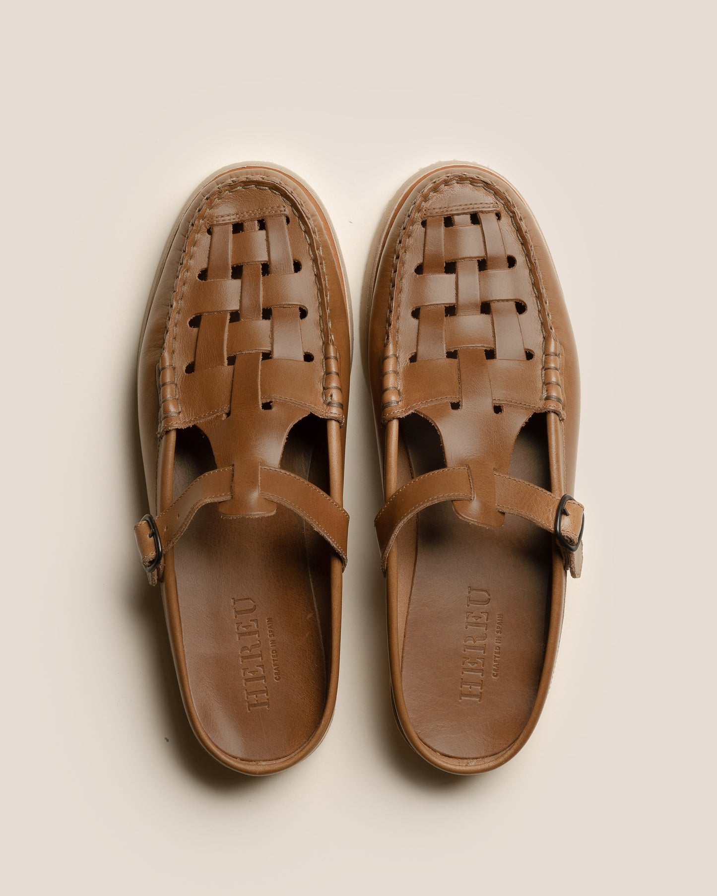 FERRIOL MULE RUBBER VEG TAN - Men's Woven T-bar Mule Loafer