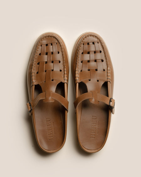 FERRIOL MULE RUBBER VEG TAN - Men's Woven T-bar Mule Loafer