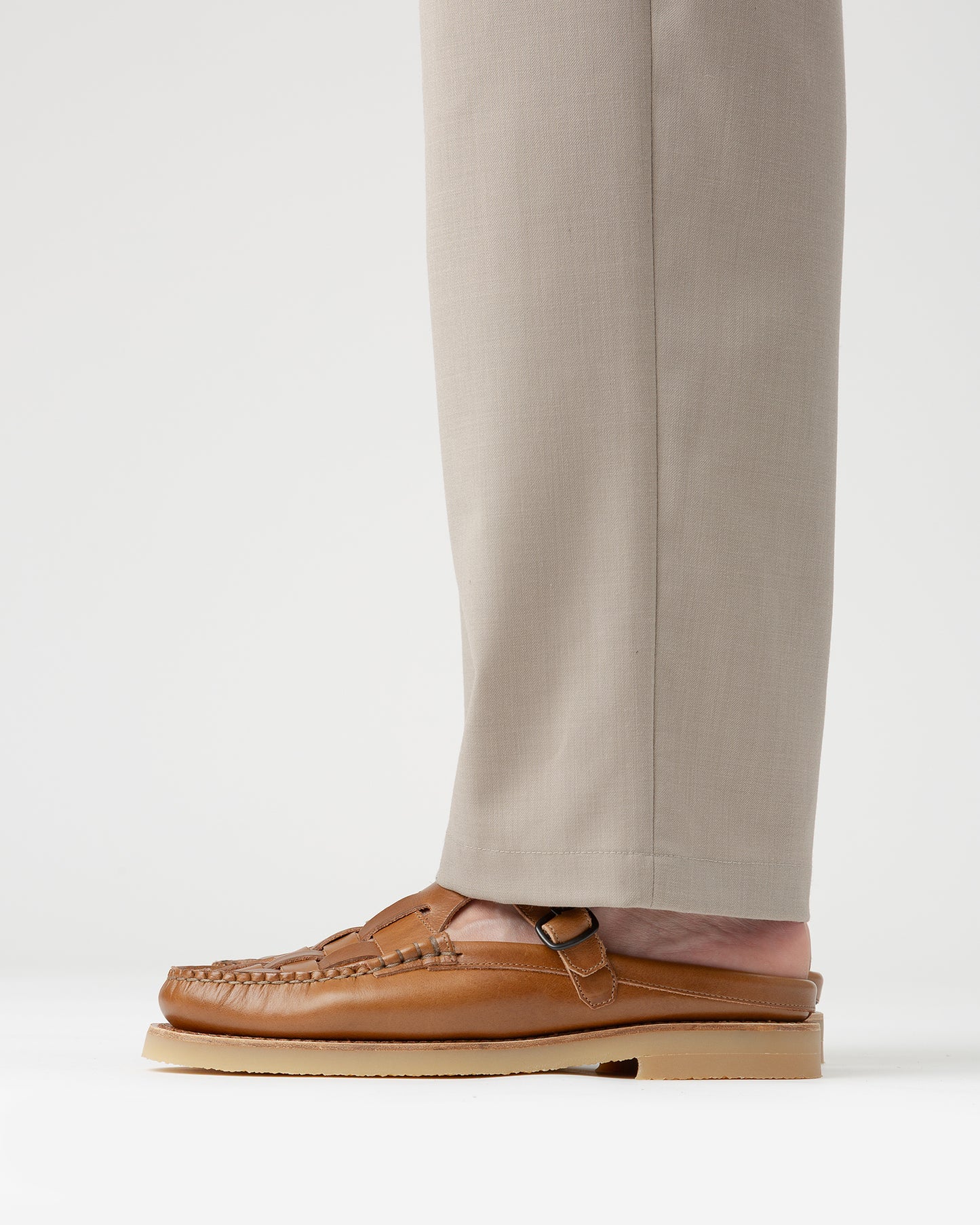 FERRIOL MULE RUBBER VEG TAN - Men's Woven T-bar Mule Loafer