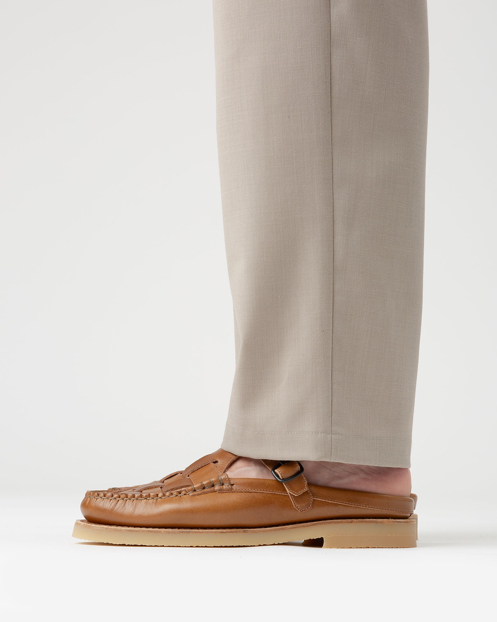 FERRIOL MULE RUBBER VEG TAN - Men's Woven T-bar Mule Loafer