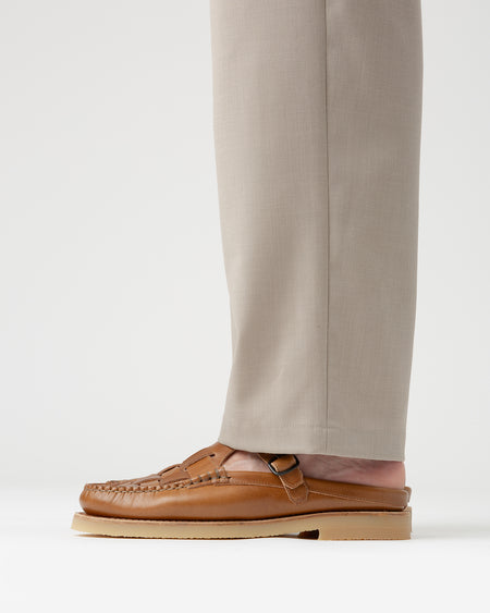 FERRIOL MULE RUBBER VEG TAN - Men's Woven T-bar Mule Loafer