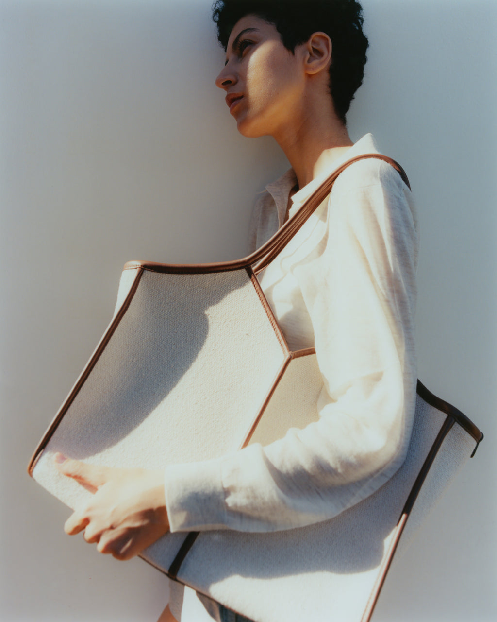 CALELLA SQUARED MEDIUM CANVAS - Leather-trimmed Tote Bag