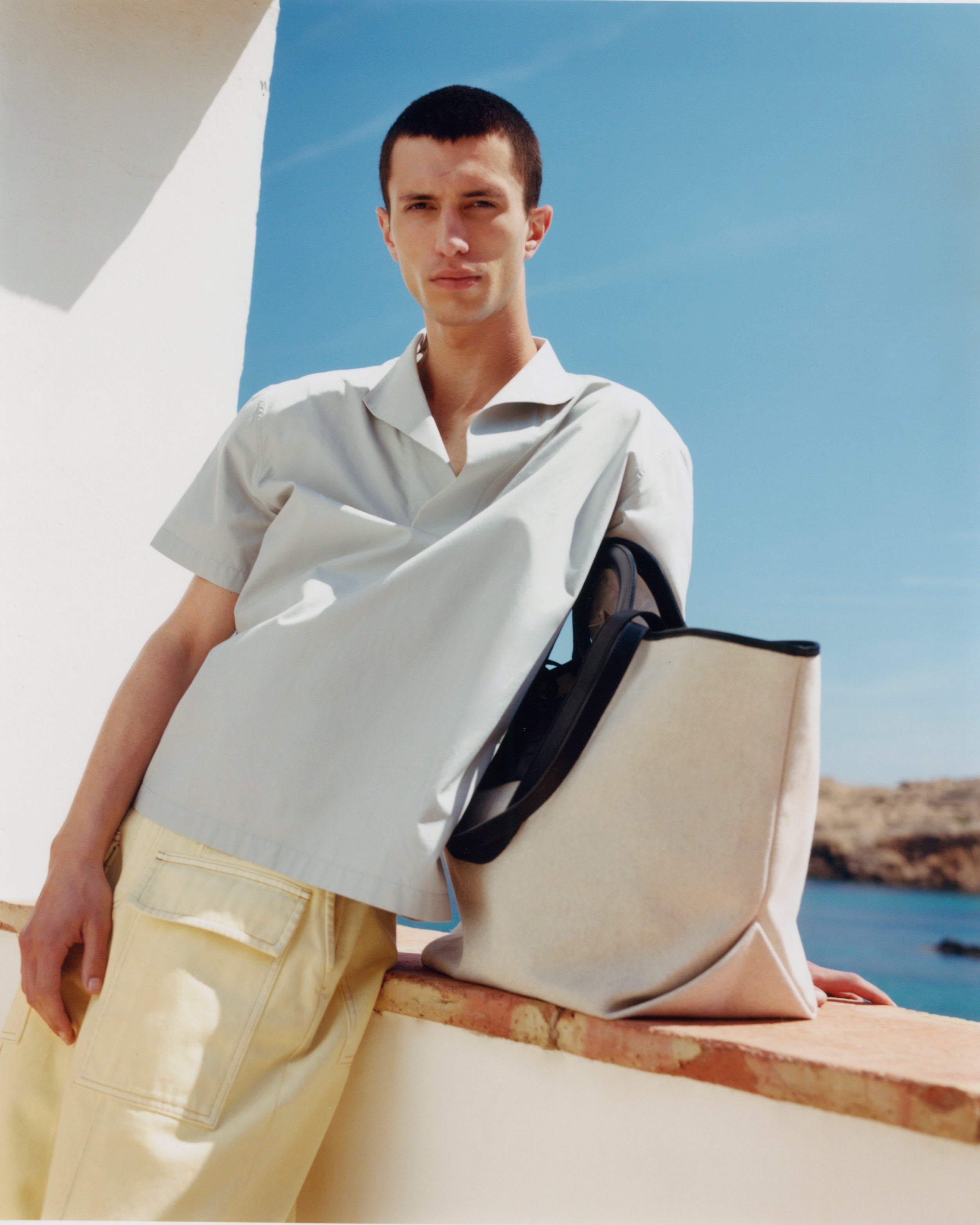 CALA L Leather trimmed Canvas Tote Bag Hereu Studio