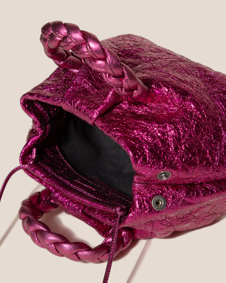 BOMBON CRINKLED METALLIC - Plaited-handle Leather Handbag