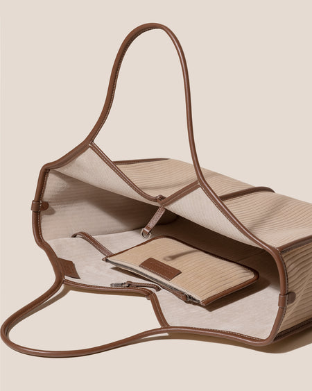CALELLA SQUARED MEDIUM CORDUROY SUEDE - Leather-trimmed Tote Bag