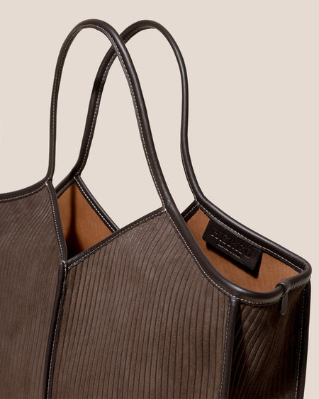 CALELLA SQUARED MEDIUM CORDUROY SUEDE - Leather-trimmed Tote Bag