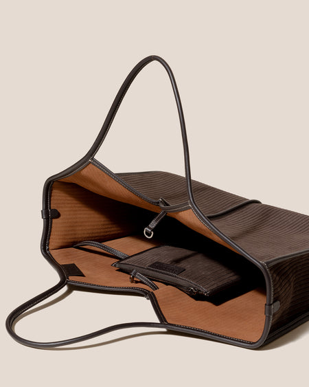 CALELLA SQUARED MEDIUM CORDUROY SUEDE - Leather-trimmed Tote Bag