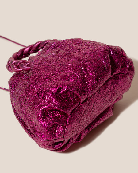 BOMBON CRINKLED METALLIC - Plaited-handle Leather Handbag