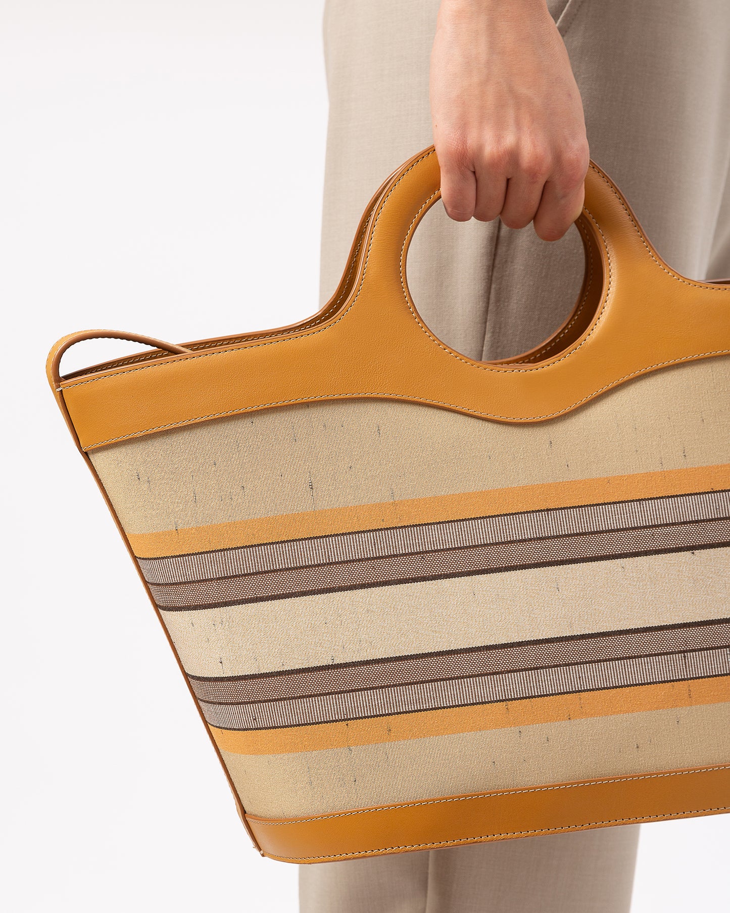 NASTA STRIPED - Leather Framed Tote Bag