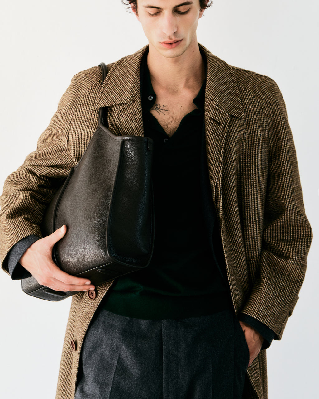 CALELLA SQUARED MEDIUM GRAINY - Leather-trimmed Tote Bag