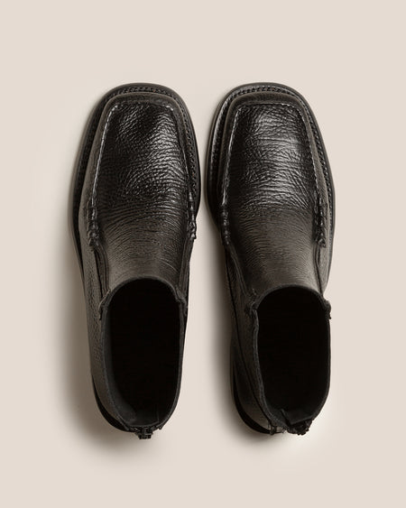 QUADRA GRAINY - Square-Toe Low Calf Zipped Boot