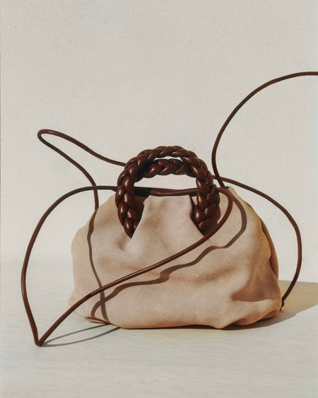 BOMBON M SUEDE - Medium Plaited-handle Leather Handbag