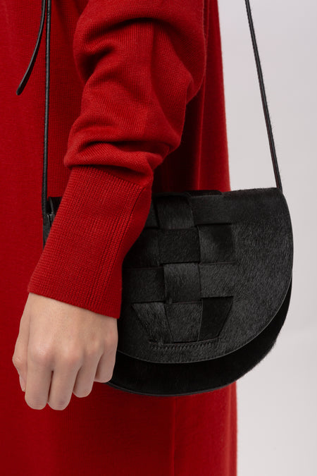 SINIA CALF HAIR - Satchel Interwoven Front Detail Bag