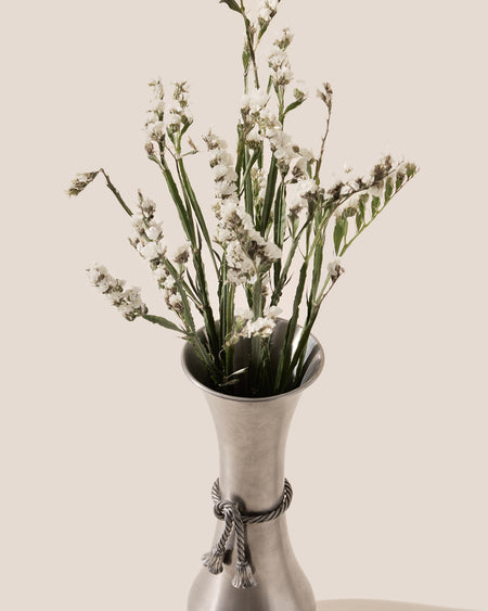 ELONGATED BOW VASE - Metal Vase with Tassel Detail