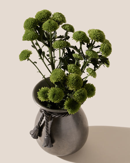 ROUNDED BOW VASE - Metal Vase with Tassel Detail