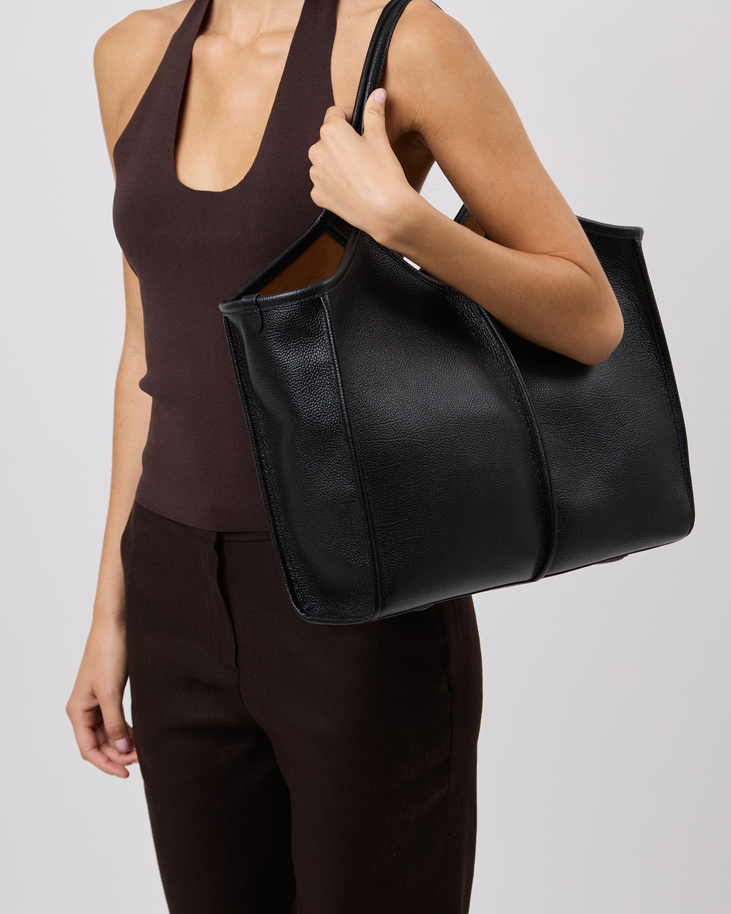 CALELLA SQUARED MEDIUM GRAINY - Leather-trimmed Tote Bag