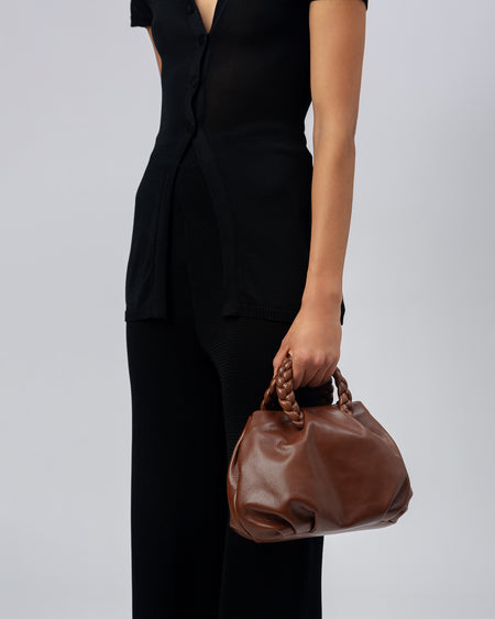 BOMBON M SUPPLE SHINY - Medium Plaited-handle Leather Handbag