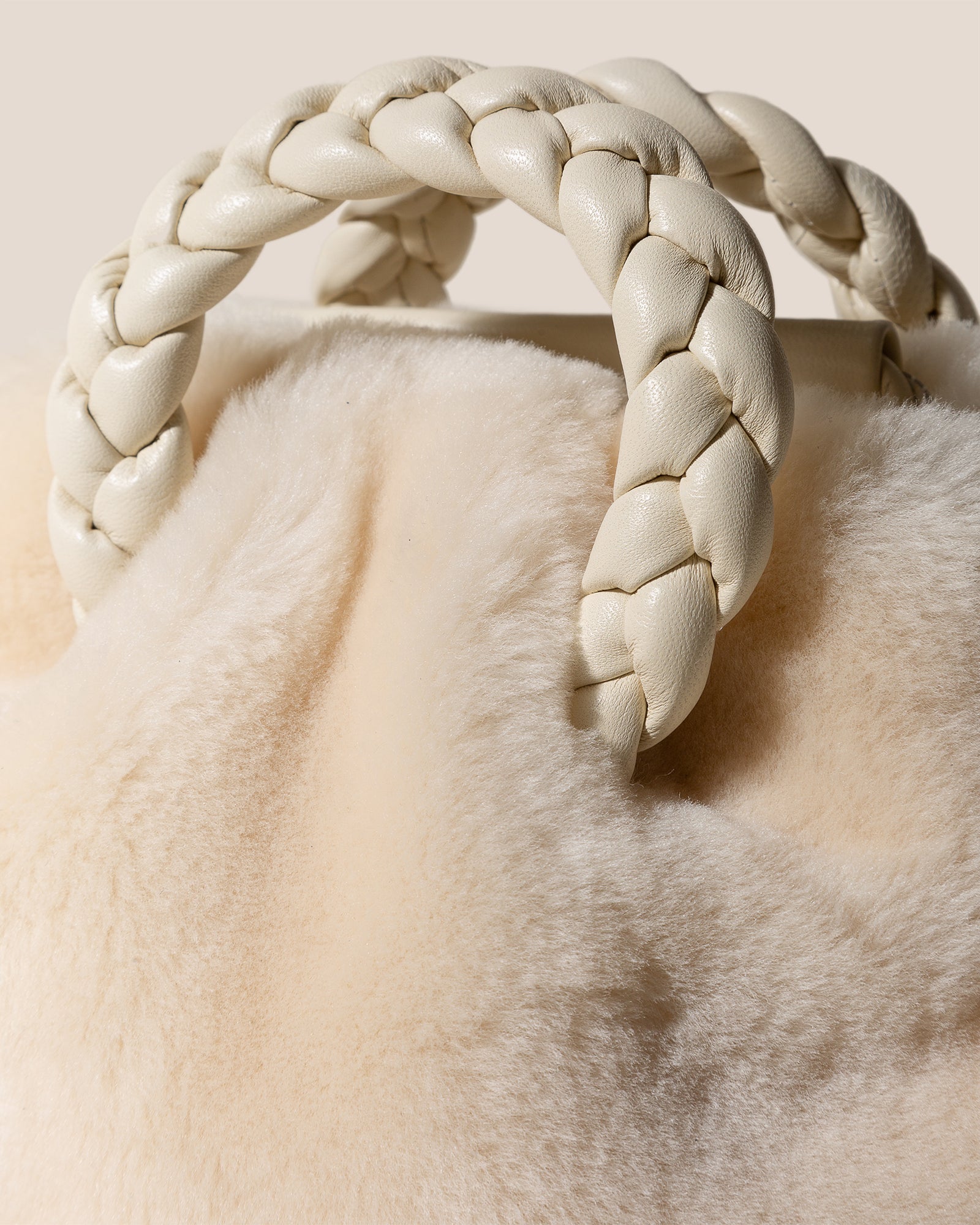 Hereu 'bombon' Braided Handle Shearling Crossbody Bag in Natural