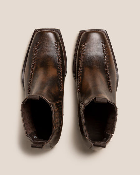 AGULLA - Men's Square-Toe Braided Detail Chelsea Boot