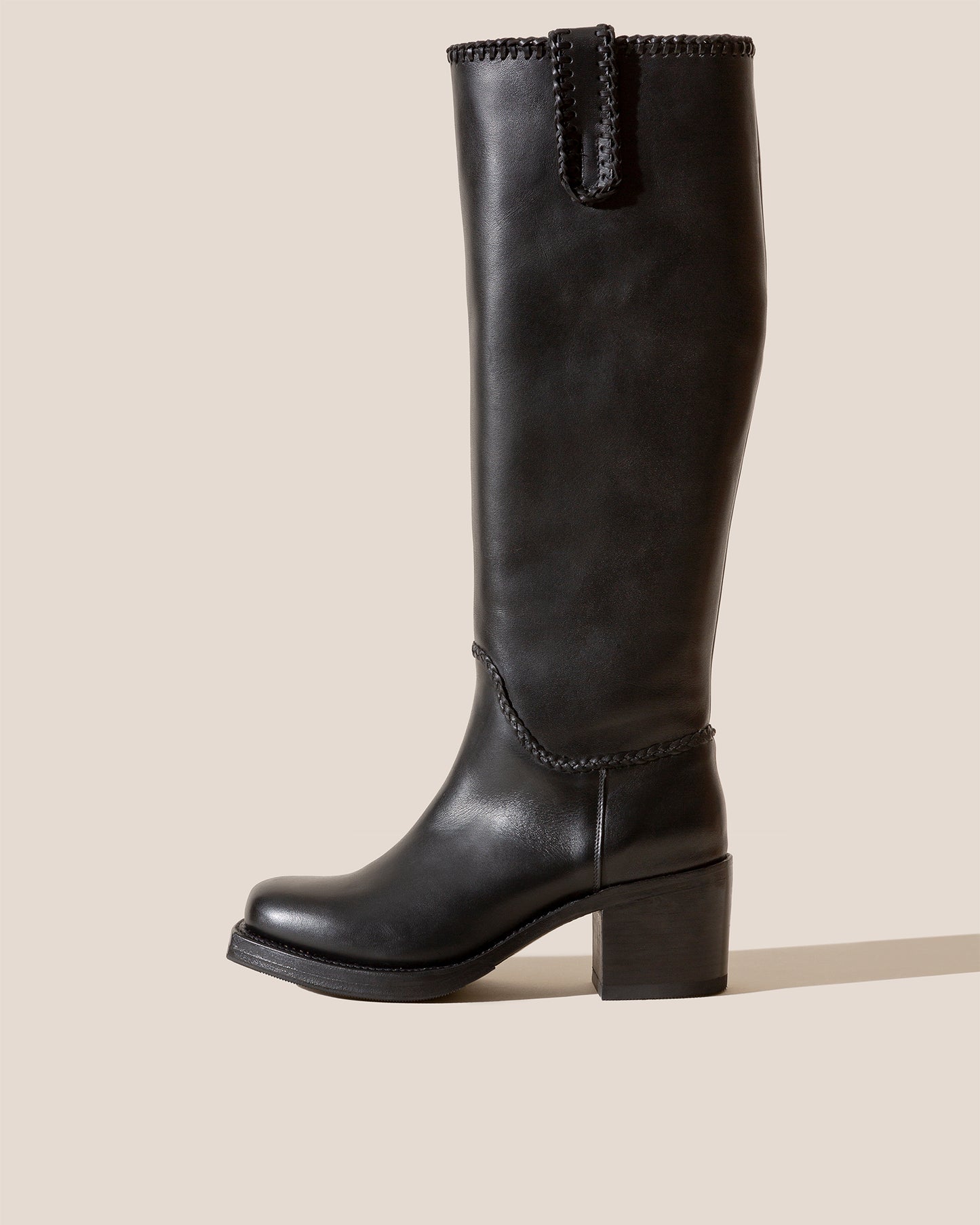 CALOBRA - Heeled Square-Toe Braided Detail Knee-High Boot