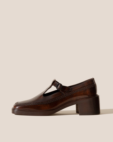 LLUISA HEELED - Brushed T-bar Loafer