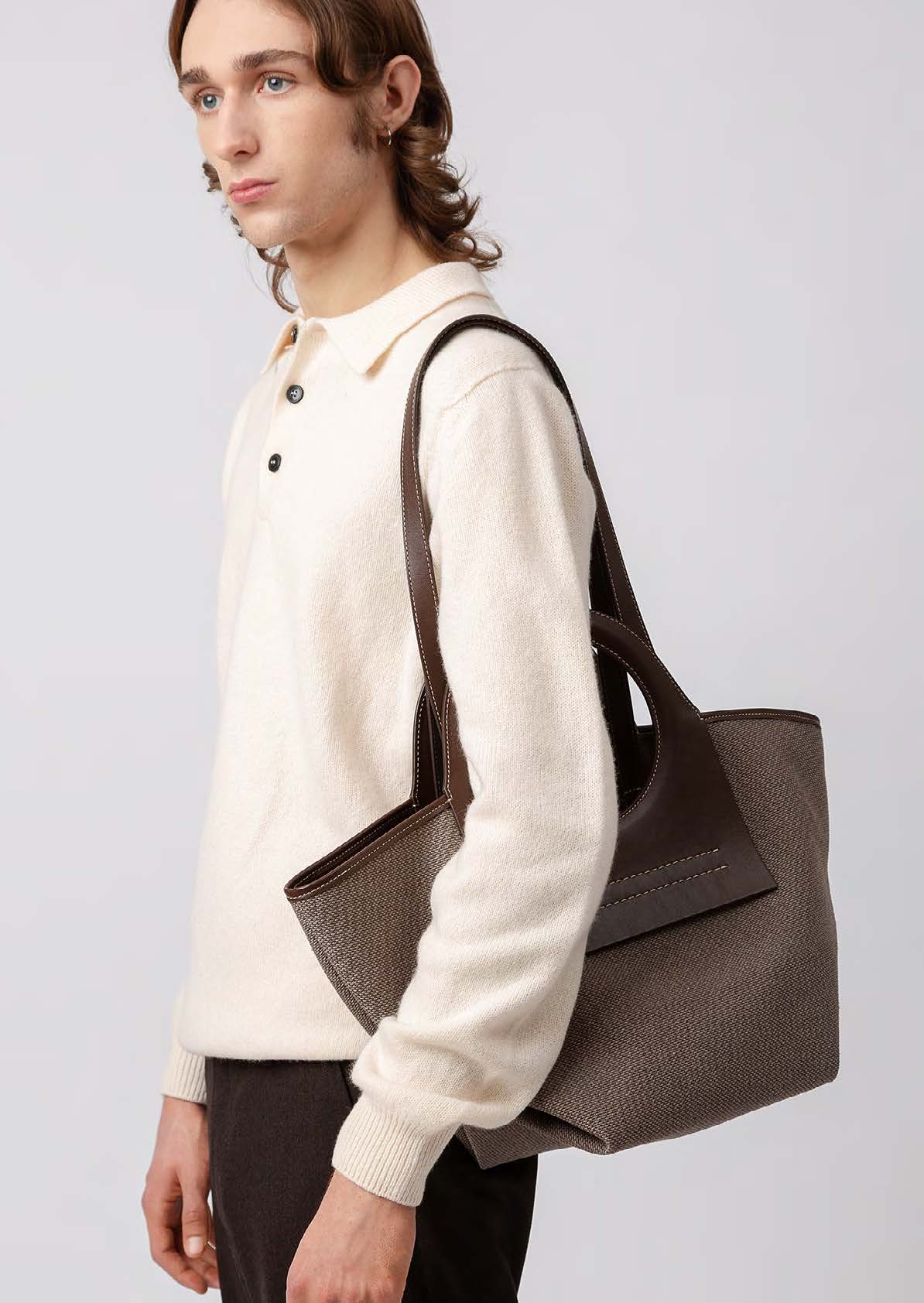 CALA S WINTER - Leather-trimmed Thick Textile Tote Bag