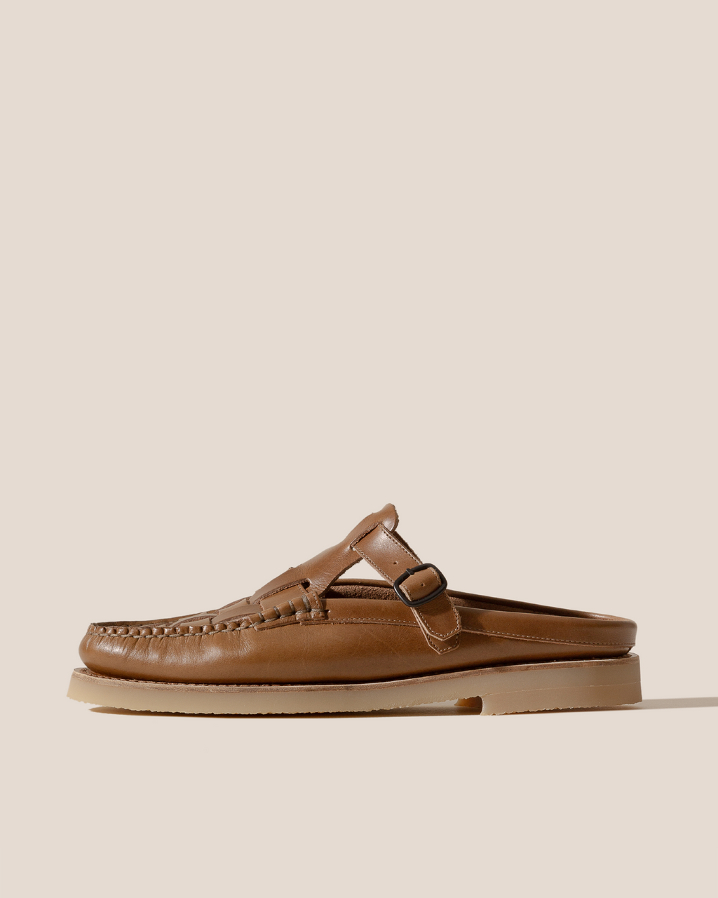 FERRIOL MULE RUBBER VEG TAN - Men's Woven T-bar Mule Loafer