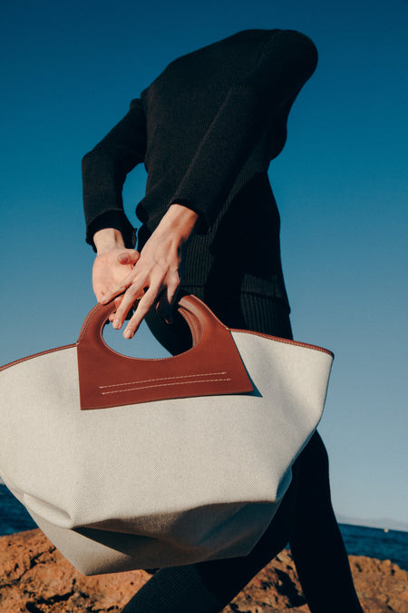 CALA S - Leather-trimmed Canvas Tote Bag