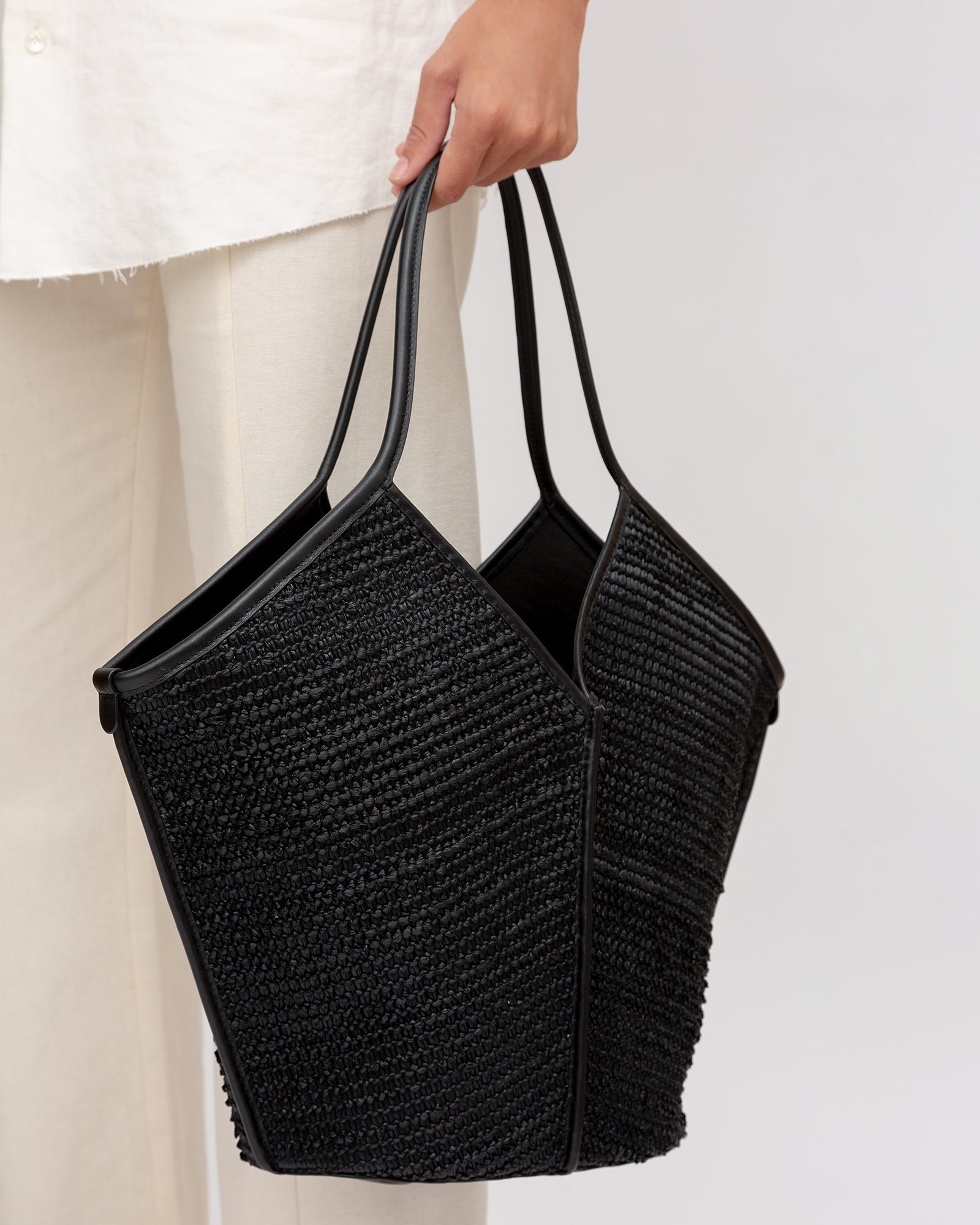 CALELLA RAFFIA - Leather-trimmed Tote Bag