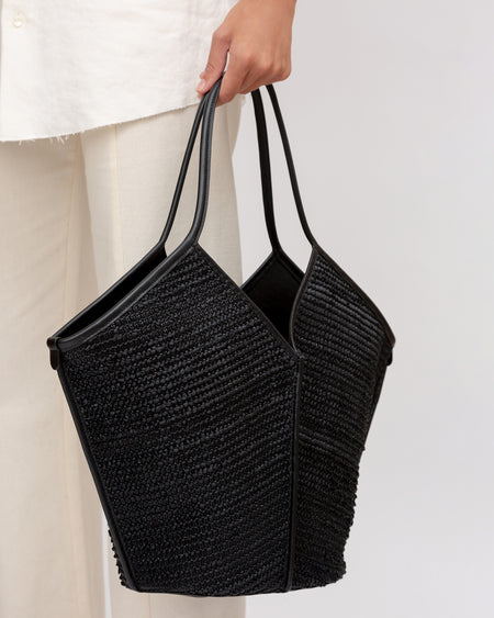 CALELLA RAFFIA - Leather-trimmed Tote Bag