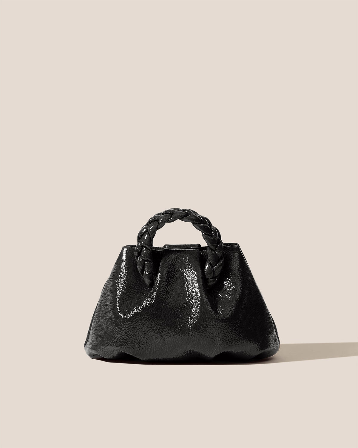 BOMBON CRINKLED GLOSSY - Plaited-handle Leather Handbag