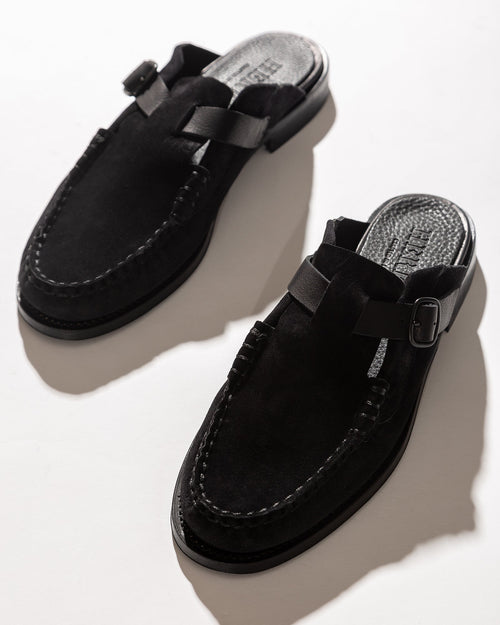 Men\'s Black Suede Slip-On Mule with Buckle Strap Men main image 4