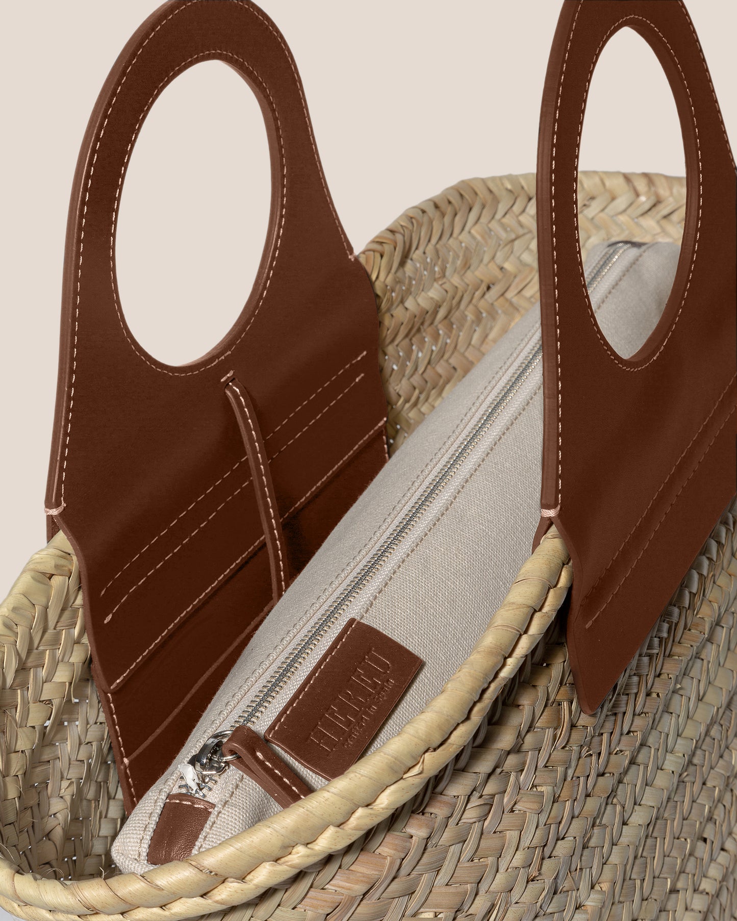 Hereu Leather-trimmed Straw Handle Bag Tote
