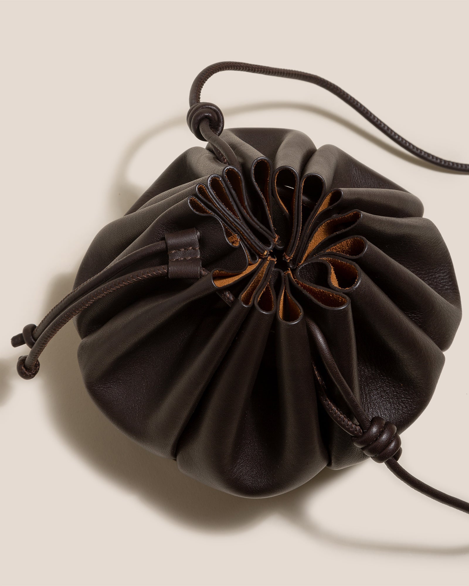 Hereu Molina Pleated Leather Bucket Bag in White