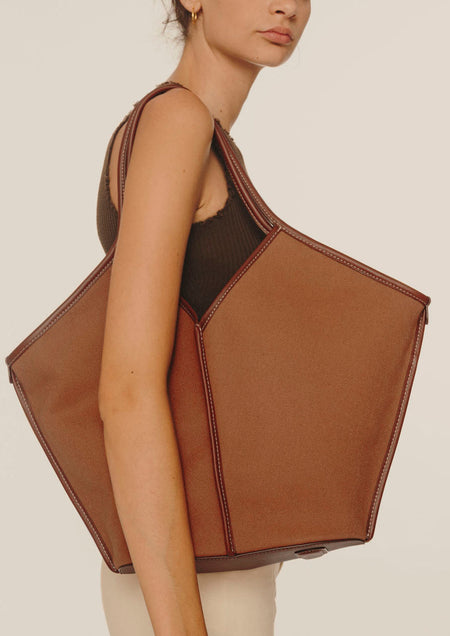 CALELLA - Leather-trimmed Organic Cotton Tote Bag