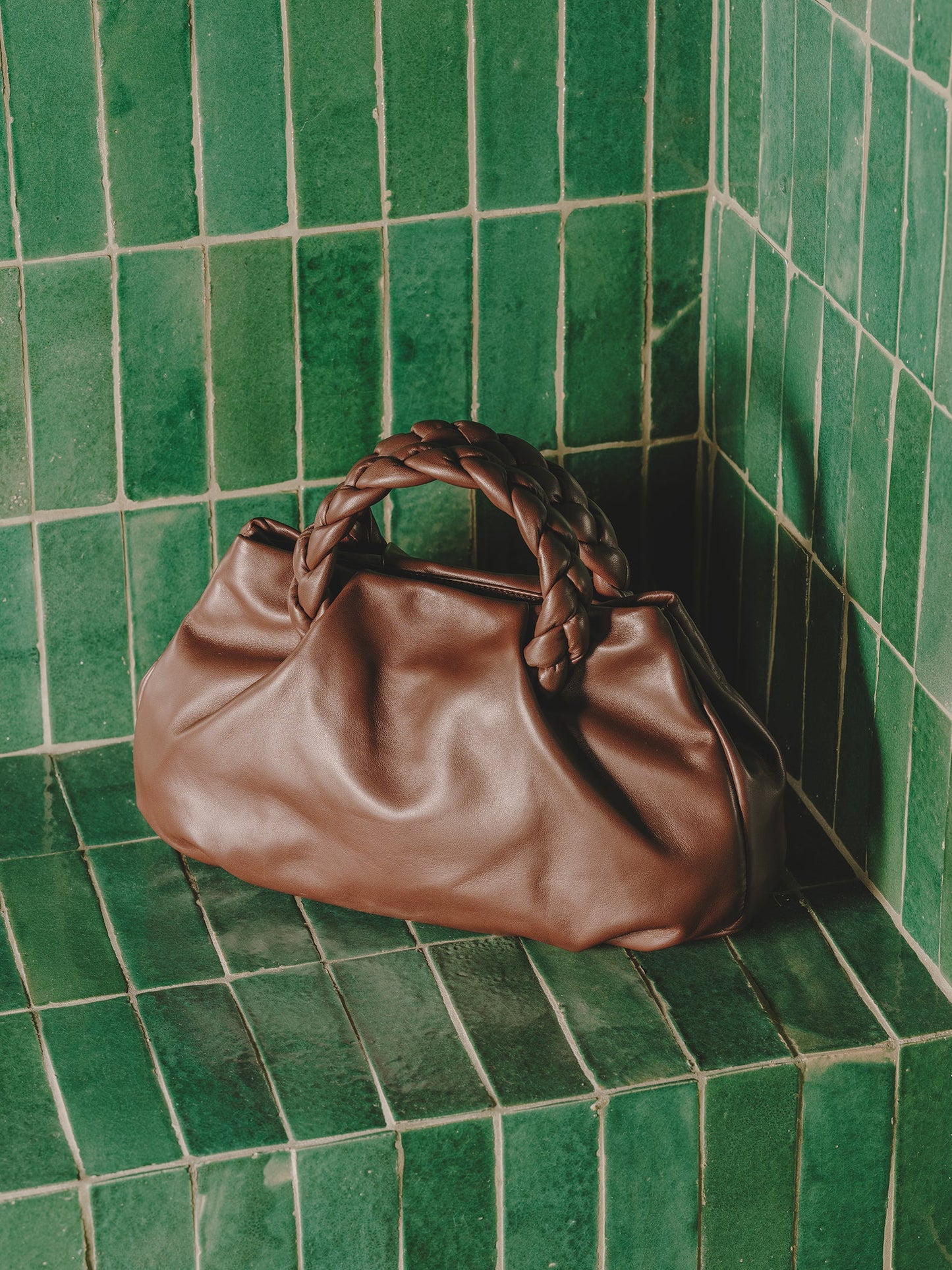 Bags  BOMBON L - Plaited-handle Leather Tote Bag Orange - HEREU Womens -  Puffinalia