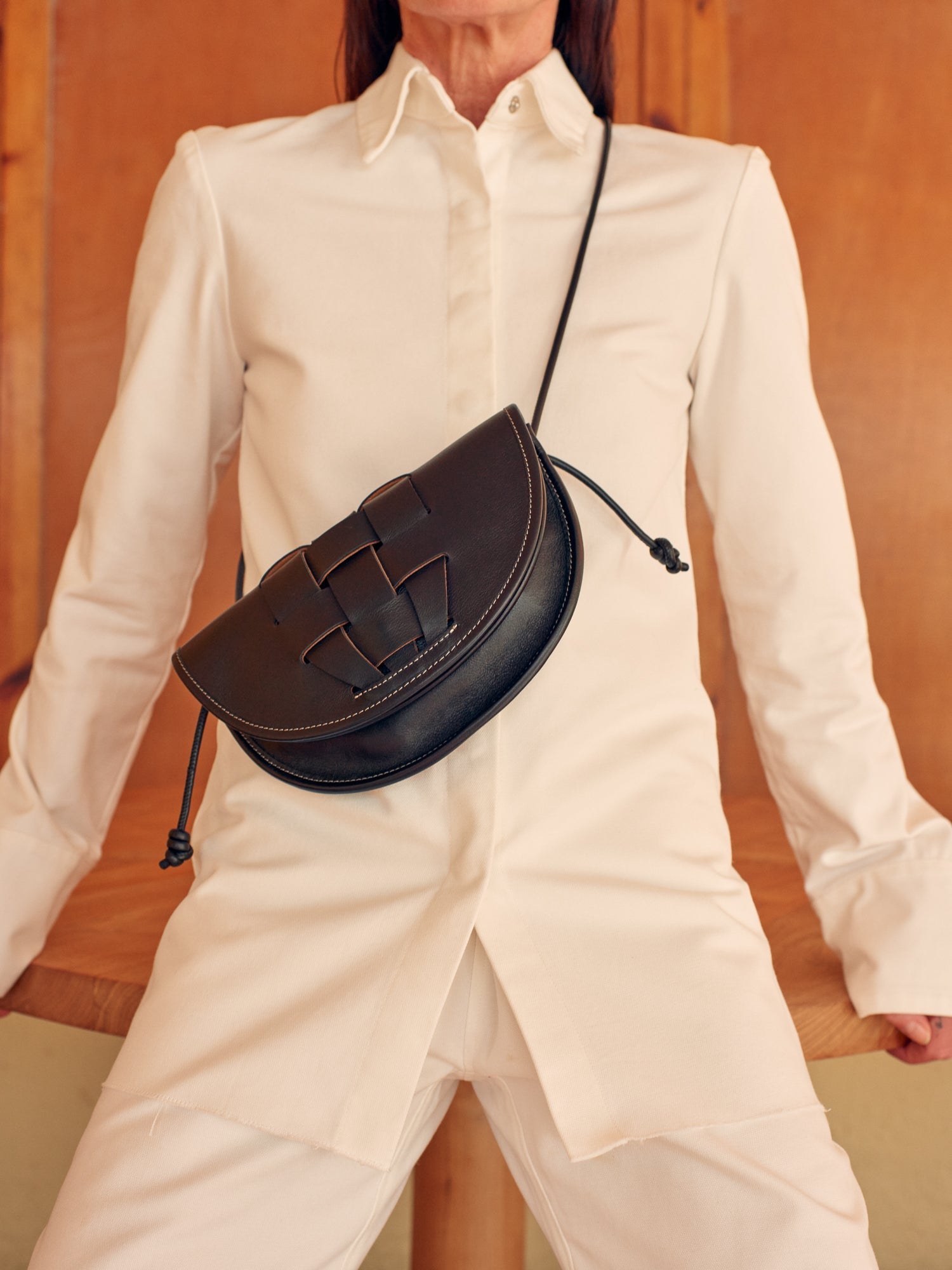 Hereu 'lluna' Woven Detail Leather Crossbody Bag Women Bags Shoulder Bags  Crossbody 'lluna' Woven Detail Leather Crossbody Bag