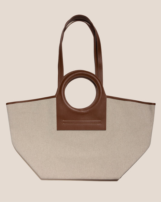 $461 Hereu Women's Brown Round-Handle Canvas Tote Bag